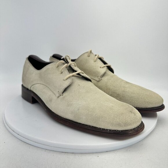 John Varvatos Men Size 7M White Beige Suede Plain Toe Derby Dress Shoes - Picture 4 of 15